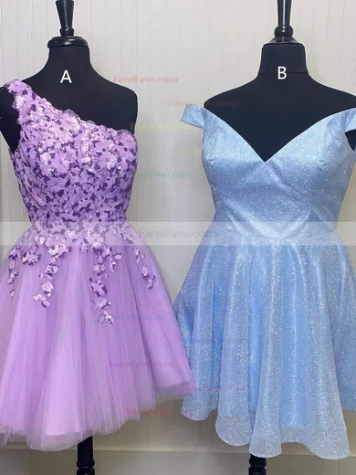 A-line One Shoulder Tulle Short/Mini Short Prom Dresses With Flower(s) #Favs020020109975
