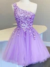 A-line One Shoulder Tulle Short/Mini Short Prom Dresses With Flower(s) #Favs020020109975
