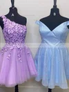 A-line One Shoulder Tulle Short/Mini Short Prom Dresses With Flower(s) #Favs020020109975