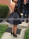 A-line High Neck Lace Silk-like Satin Short/Mini Lace Short Prom Dresses #Favs020020109063