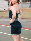 Sheath/Column Strapless Velvet Short/Mini Short Prom Dresses With Split Front #Favs020020111379