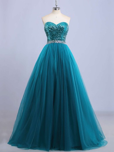 Princess Sweetheart Tulle Sequined Floor-length Beading Prom Dresses #Favs020102908