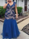 Trumpet/Mermaid V-neck Tulle Floor-length Lace prom dress #Favs020105972