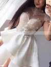 A-line High Neck Satin Short/Mini Lace Short Prom Dresses #Favs020020109067