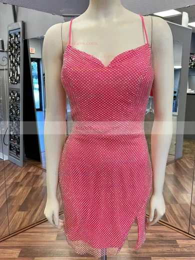 Sheath/Column V-neck Glitter Short/Mini Short Prom Dresses With Split Front #Favs020020110749