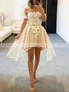 A-line Off-the-shoulder Lace Tulle Asymmetrical Short Prom Dresses With Appliques Lace #Favs020020111472