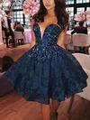 A-line Sweetheart Lace Short/Mini Beading Short Prom Dresses #Favs020020109070