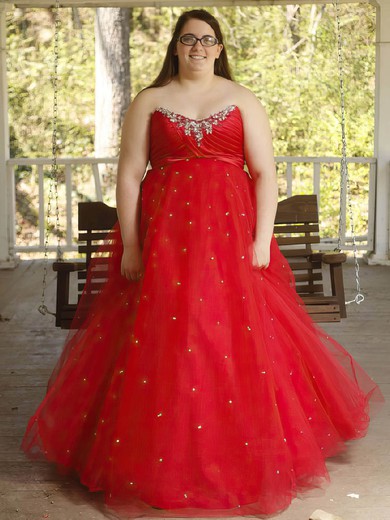 Princess Strapless Tulle Floor-length Beading prom dress #Favs020106000