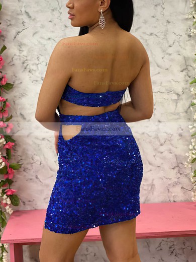 Sheath/Column Strapless Sequined Short/Mini Short Prom Dresses With Sashes / Ribbons #Favs020020110755