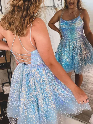 A-line Scoop Neck Sequined Short/Mini Short Prom Dresses #Favs020020109987