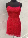 Sheath/Column Scoop Neck Lace Short/Mini Short Prom Dresses With Lace #Favs020020109989