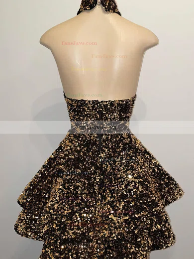 A-line Halter Sequined Short/Mini Short Prom Dresses With Tiered #Favs020020110760