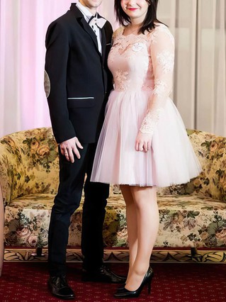 A-line Scoop Neck Tulle Short/Mini Appliques Lace Short Prom Dresses #Favs020106020 A-line Scoop Neck Tulle Short/Mini Appliques Lace Short Prom Dresses #Favs020106020