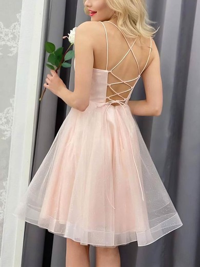 A-line V-neck Glitter Short/Mini Short Prom Dresses With Sashes / Ribbons #Favs020020109993