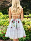 A-line V-neck Tulle Short/Mini Lace Short Prom Dresses #Favs020020109084