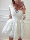 A-line V-neck Tulle Short/Mini Lace Short Prom Dresses #Favs020020109085