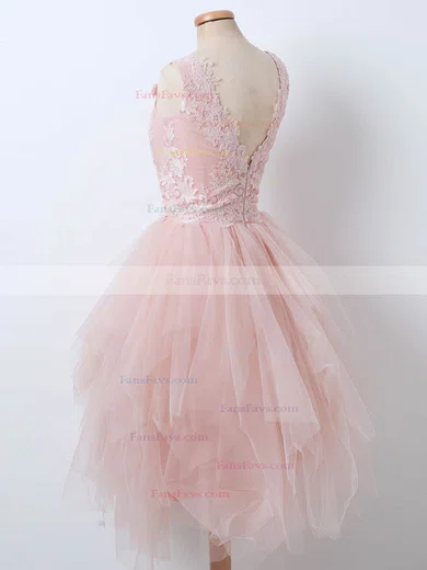 A-line V-neck Lace Tulle Knee-length Short Prom Dresses With Appliques Lace #Favs020020111487