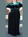 Sheath/Column V-neck Velvet Floor-length Ruffles prom dress #Favs020105993