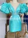 Sheath/Column V-neck Satin Short/Mini Short Prom Dresses With Sashes / Ribbons #Favs020020110766