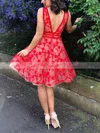A-line V-neck Lace Short/Mini Lace Short Prom Dresses #Favs020020109089