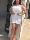 Sheath/Column Strapless Stretch Crepe Short/Mini Short Prom Dresses With Feathers / Fur #Favs020020110767