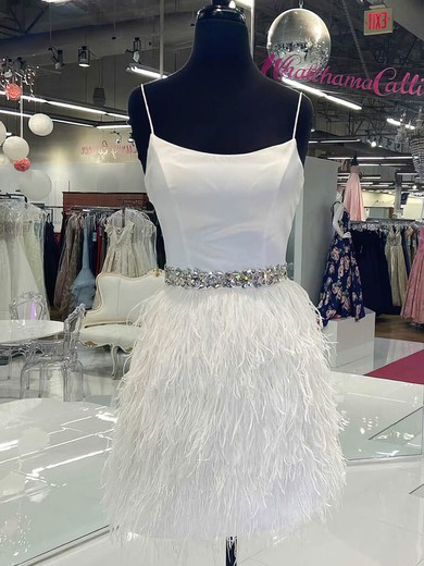 Sheath/Column Scoop Neck Feather Short/Mini Short Prom Dresses With Sashes / Ribbons #Favs020020110769