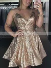 A-line V-neck Sequined Short/Mini Short Prom Dresses With Ruffles #Favs020020110001