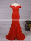 Trumpet/Mermaid Off-the-shoulder Tulle Floor-length Appliques Lace Prom Dresses #Favs020102938
