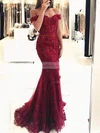 Trumpet/Mermaid Off-the-shoulder Tulle Floor-length Appliques Lace Prom Dresses #Favs020102938