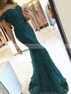 Trumpet/Mermaid Off-the-shoulder Tulle Floor-length Appliques Lace Prom Dresses #Favs020102938