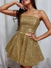 A-line Strapless Glitter Short/Mini Sashes / Ribbons Short Prom Dresses #Favs020020109093