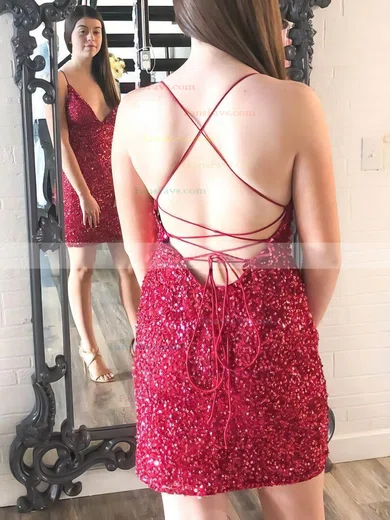 Sheath/Column V-neck Sequined Short/Mini Short Prom Dresses #Favs020020110004