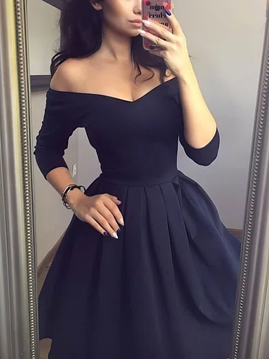 A-line Off-the-shoulder Stretch Crepe Knee-length Short Prom Dresses #Favs020020111497