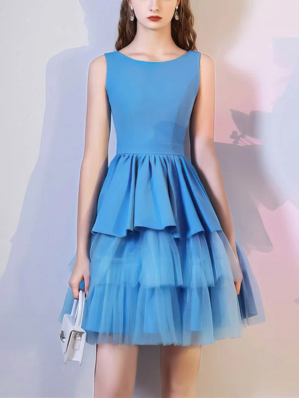 A-line Scoop Neck Tulle Short/Mini Short Prom Dresses With Ruffles #Favs020020110006