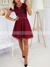 A-line V-neck Tulle Silk-like Satin Short/Mini Short Prom Dresses With Beading #Favs020020111501