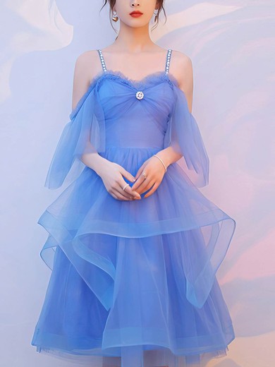 A-line Off-the-shoulder Tulle Knee-length Short Prom Dresses With Crystal Detailing #Favs020020110009