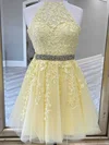 A-line High Neck Tulle Short/Mini Short Prom Dresses With Lace #Favs020020110782