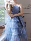 A-line One Shoulder Glitter Knee-length Short Prom Dresses With Sashes / Ribbons #Favs020020110012
