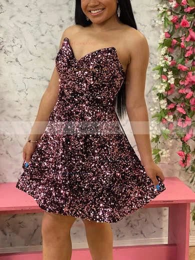 A-line V-neck Sequined Short/Mini Short Prom Dresses #Favs020020110784