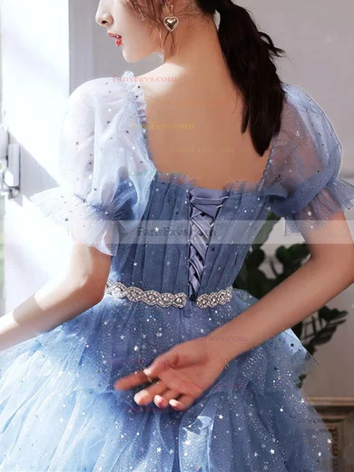 A-line Square Neckline Glitter Knee-length Short Prom Dresses With Sashes / Ribbons #Favs020020110013