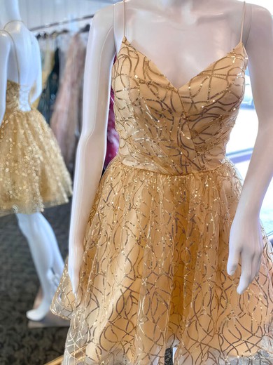 A-line V-neck Sequined Short/Mini Short Prom Dresses #Favs020020110785
