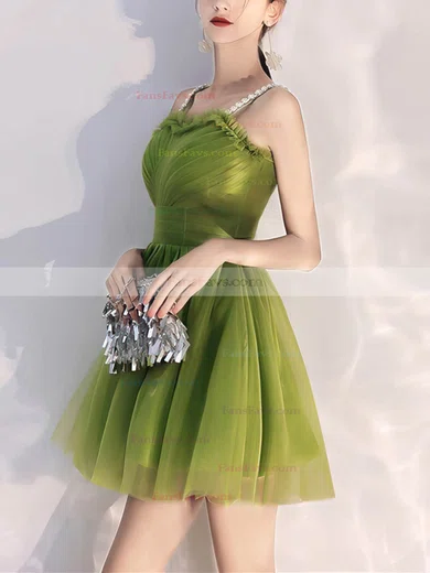 A-line Square Neckline Tulle Short/Mini Short Prom Dresses With Ruffles #Favs020020110014
