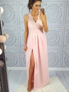 A-line V-neck Silk-like Satin Floor-length Appliques Lace Prom Dresses #Favs020106037
