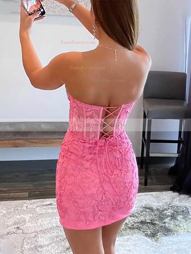 Sheath/Column Sweetheart Tulle Short/Mini Short Prom Dresses With Lace #Favs020020110790