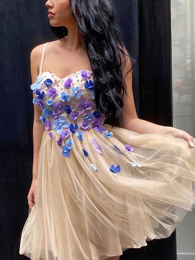 A-line Sweetheart Tulle Short/Mini Lace Short Prom Dresses #Favs020020109111
