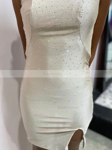 Sheath/Column Scoop Neck Jersey Short/Mini Short Prom Dresses With Split Front #Favs020020110791