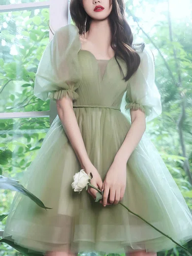 A-line Off-the-shoulder Tulle Short/Mini Short Prom Dresses With Sashes / Ribbons #Favs020020110019