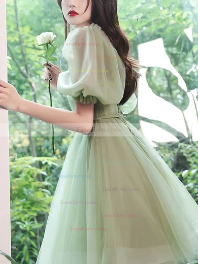 A-line Off-the-shoulder Tulle Short/Mini Short Prom Dresses With Sashes / Ribbons #Favs020020110019