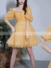 A-line Off-the-shoulder Tulle Short/Mini Short Prom Dresses With Sashes / Ribbons #Favs020020110019