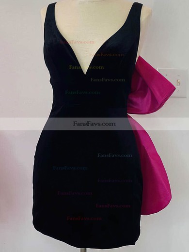 Sheath/Column V-neck Velvet Short/Mini Short Prom Dresses With Bow #Favs020020110792